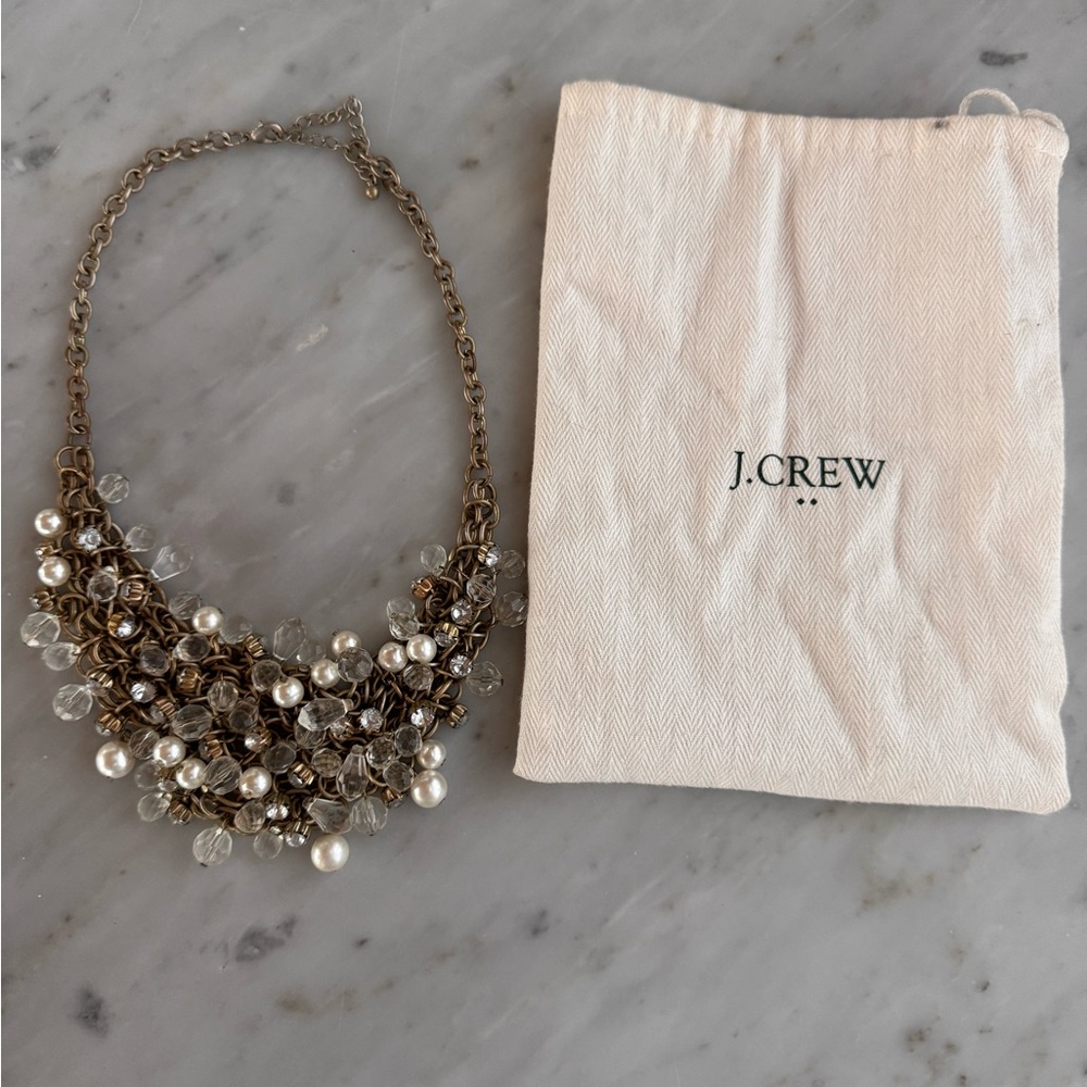 J. Crew Gold Clear and  Pearl Cluster Necklace